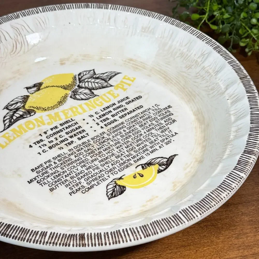 Vintage Lemon Meringue Pie Recipe Plate 11” Royal China Crazing